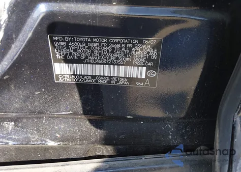 2007 Lexus Es 350 из США, поврежденный, VIN JTHBJ46GX72137557